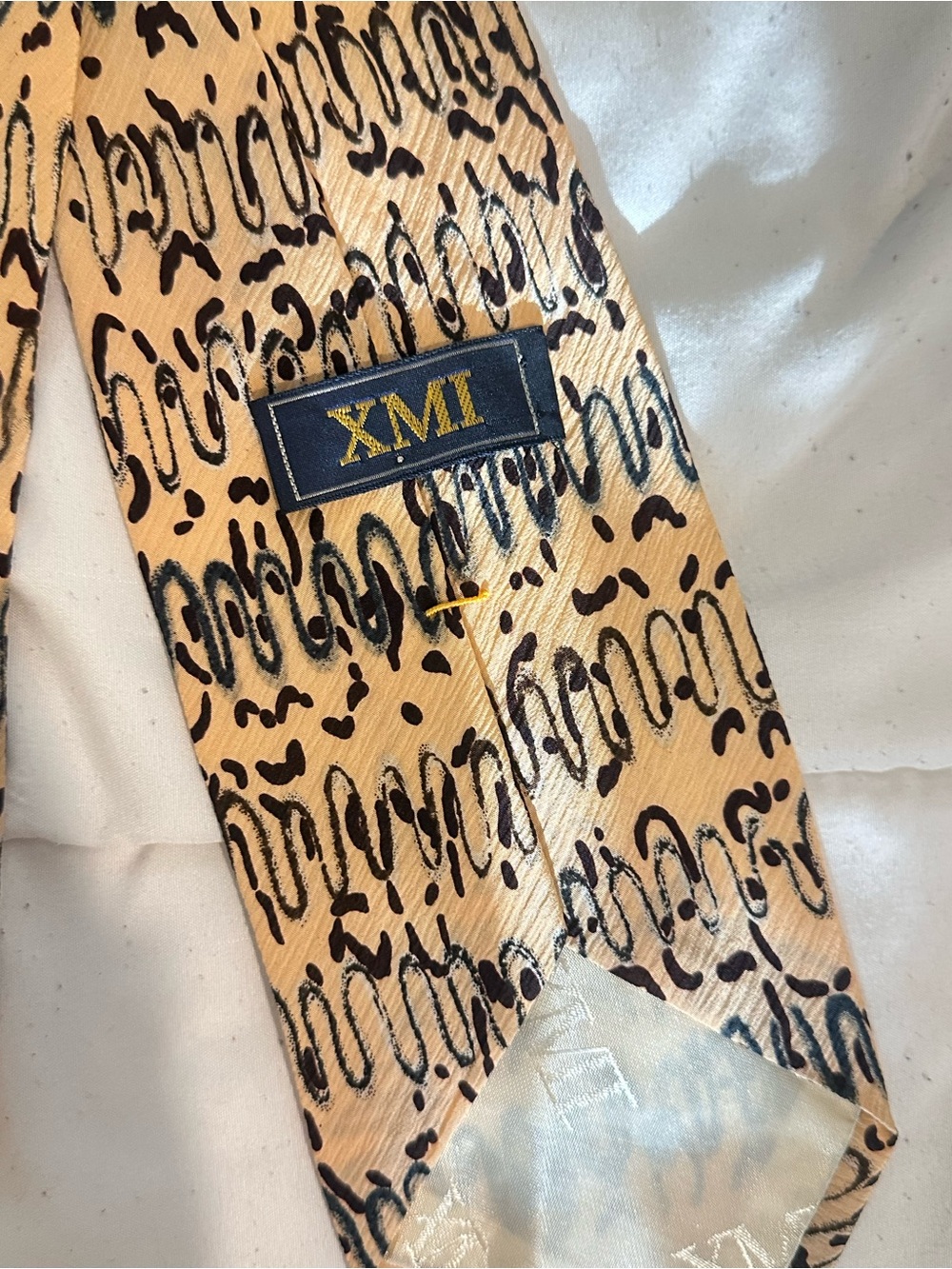 XMI Beige Tie with Black Animal-Print Pattern